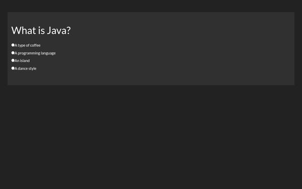 Screenshot of Java Quiz